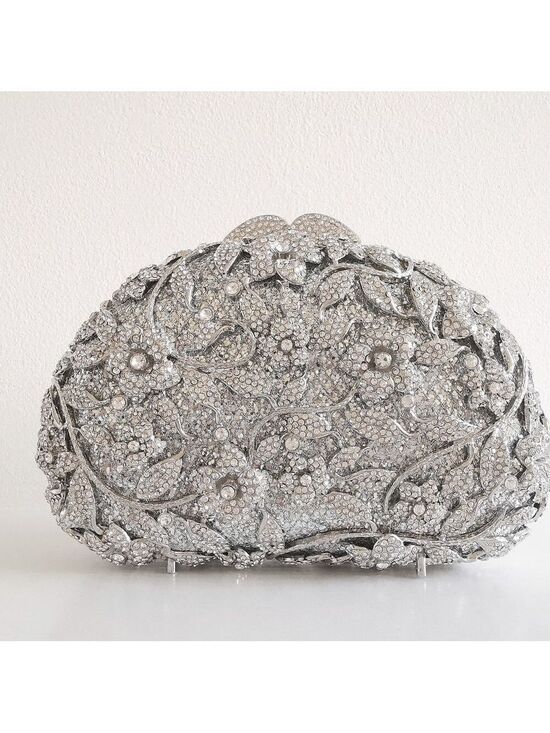 Jem Designs Shop Handbags - Crystal Floral Rose Garden Clutch Silver Tone